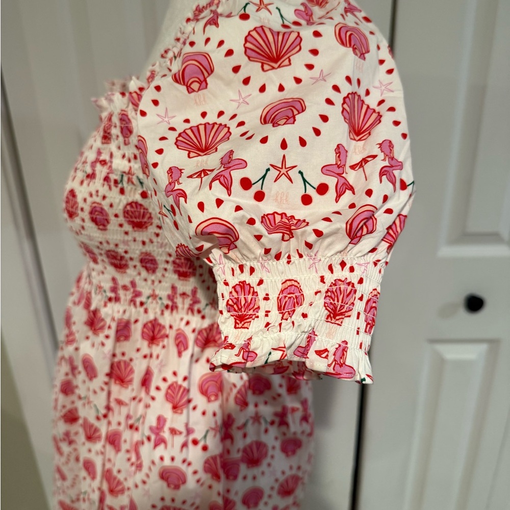 Hill House Pink Shell-Print Smocked Midi Dress, Size S - Picture 7 of 14